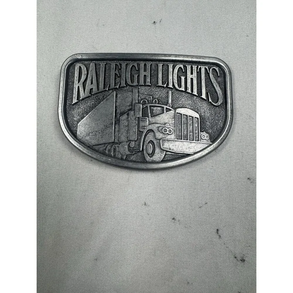 Raleigh Lights Semi Truck Pewter Tone Belt Buckle Trucking Big Rig Vintage Style